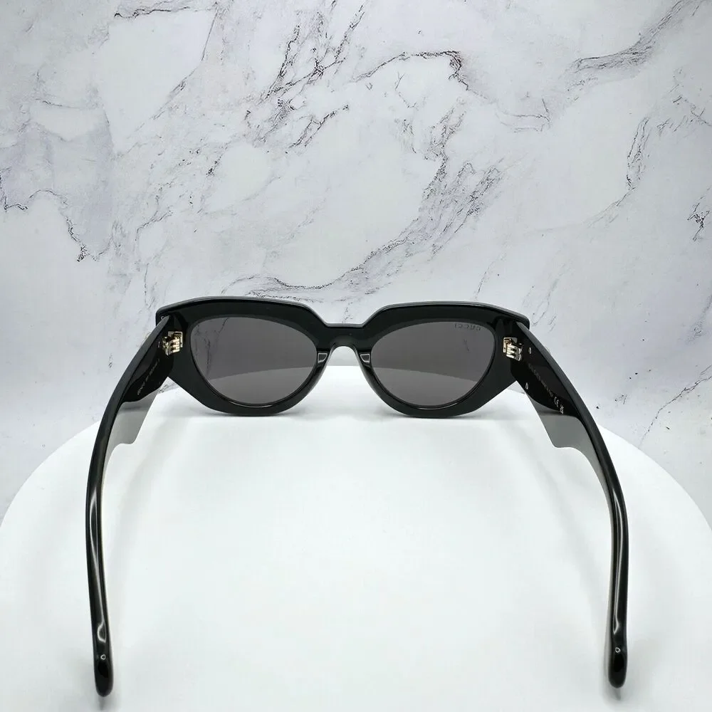 New Gucci Sunglasses Black Cat Eye Gold GG Logo Womens